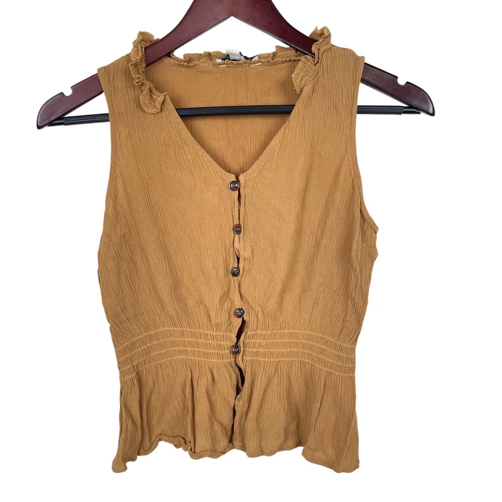 Womens Top Sz M Boho Gauzy Fairy Grunge Sleeveless Cottage Minimalist Brown